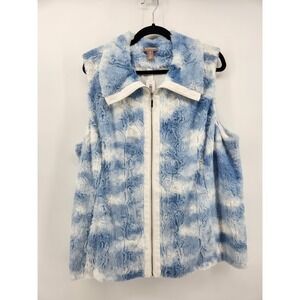 Chico's Faux Fur Vest Women's Size 3 / US XL Blue White Sleeveless‎ Full Zip